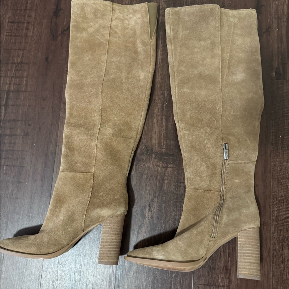 Tan Suede Knee-High Boots